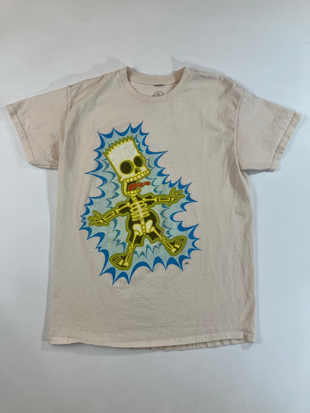The Simpsons Bart Simpson Skeleton Graphic T Shirt Men M Beige 100% Cotton